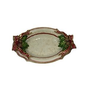 Serving Bowl Fitz & Floyd Christmas Gathering Oval Hand-Painted Porcelain
